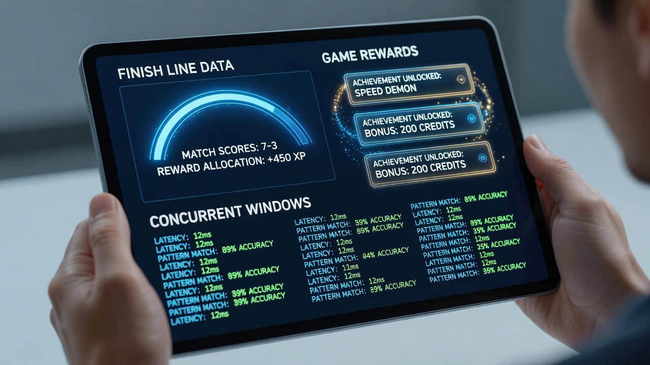 Darstellung von synchronisierten Datenströmen auf mobilen Displays mit Ziellinie und Spielständen